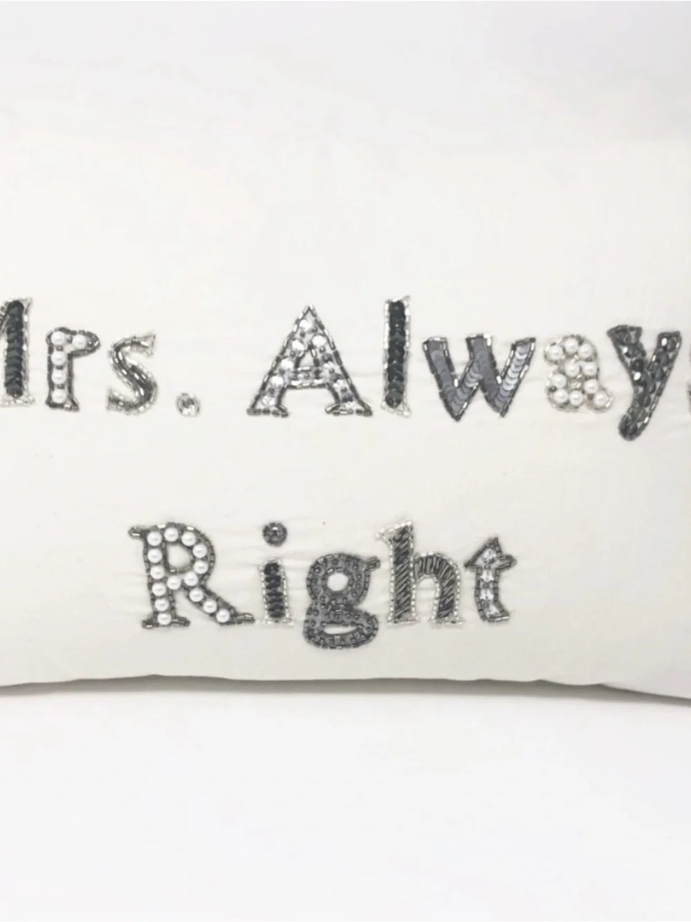 NWT Mrs. Always Right Rhinestone Accent Pillow White Wedding & Newlywed Décor